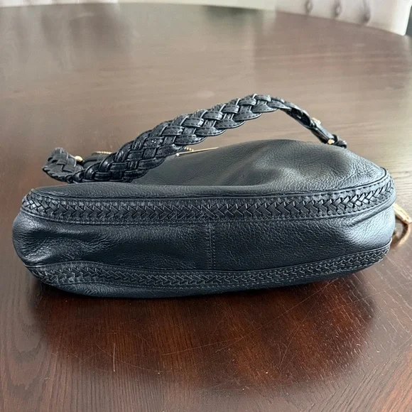 Michael Kors Black Pebbled Leather Shoulder Bag with Gold MK Charm - Picture 14 of 15